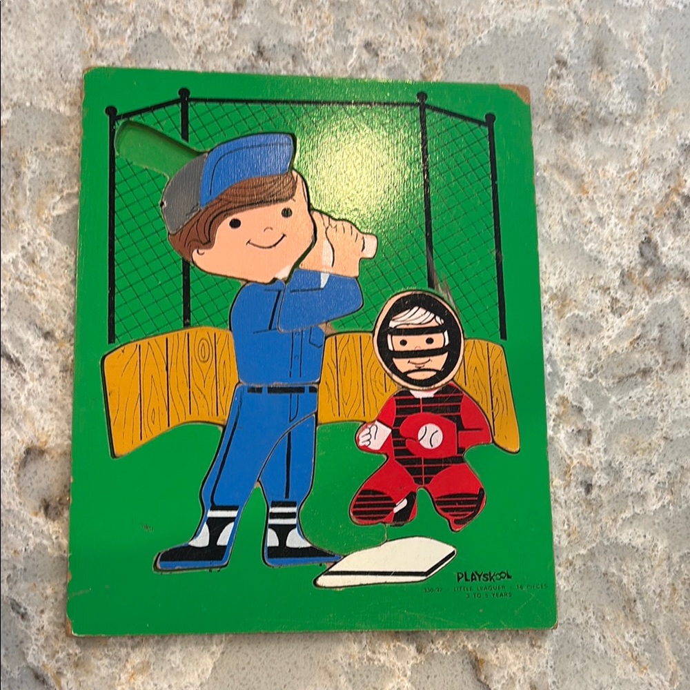 Vintage Playskool Puzzle! Little Leaguer in Green and Blue Baseball Puzzle Game